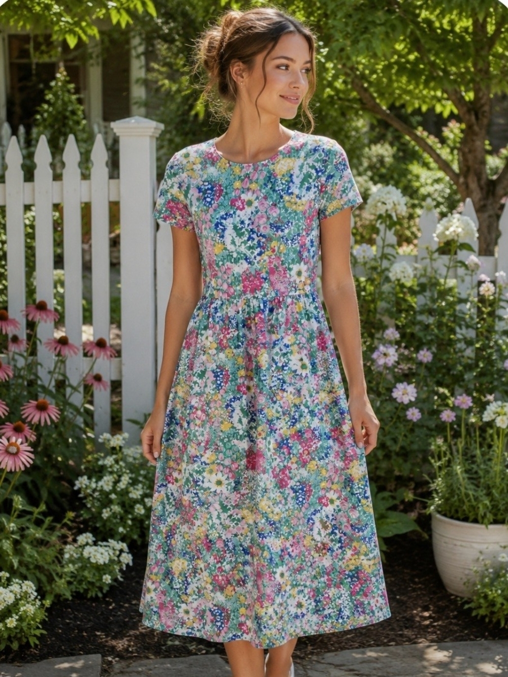 The Vermont Country Store Womans Size XS Floral Midi Dress 100% Cotton